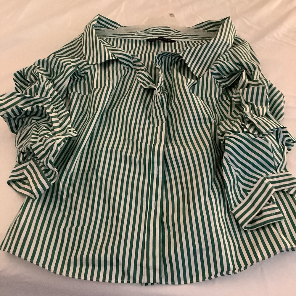 Zara green striped blouse